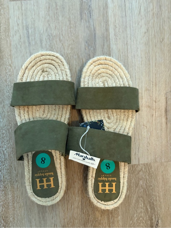 Haute Hippie Shoes - Haute Hippie Olive Green Double-Band Slide Sandals